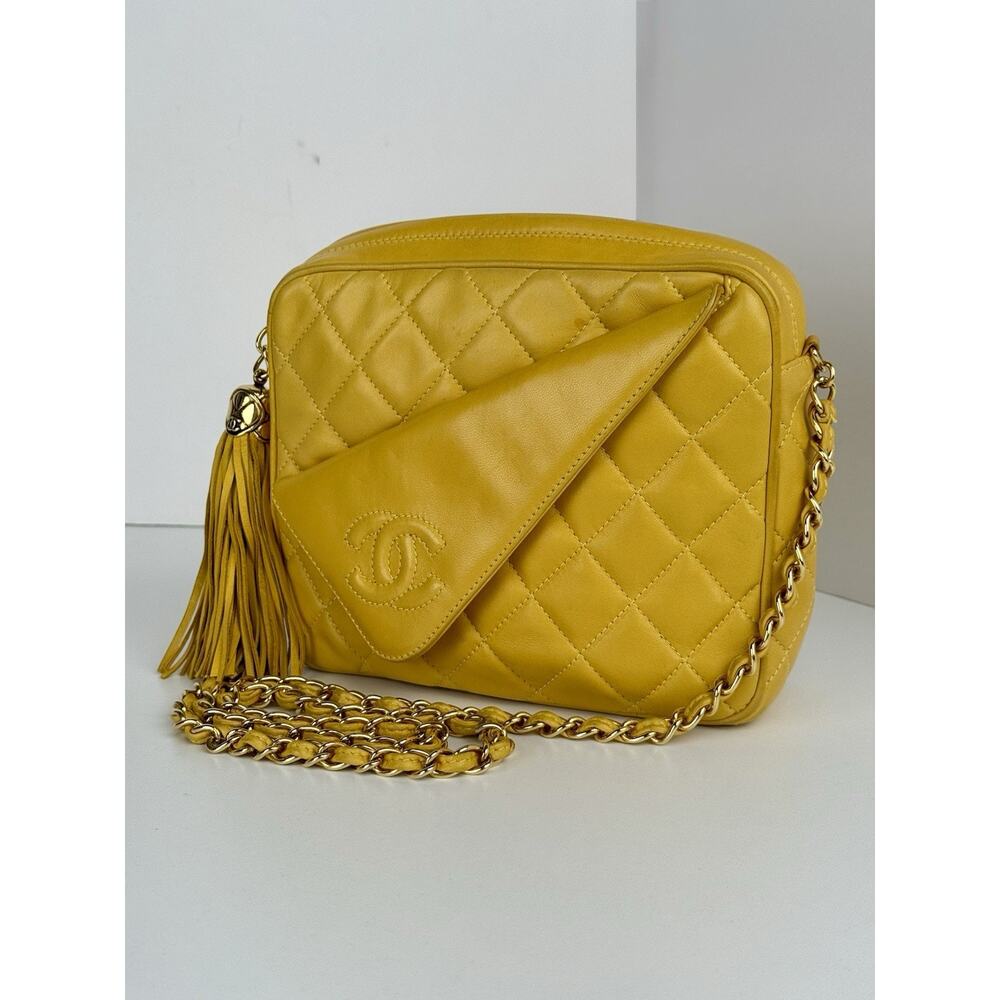 Chanel Camera Bag Yellow Quilted Leather